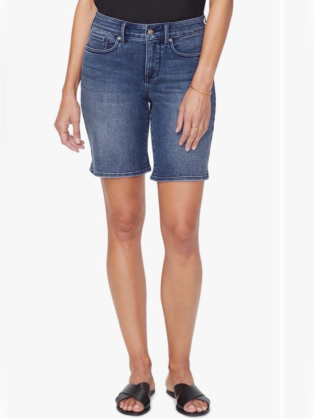NYDJ Ella Side Slit Denim Bermuda Shorts Size 14 Bluewell